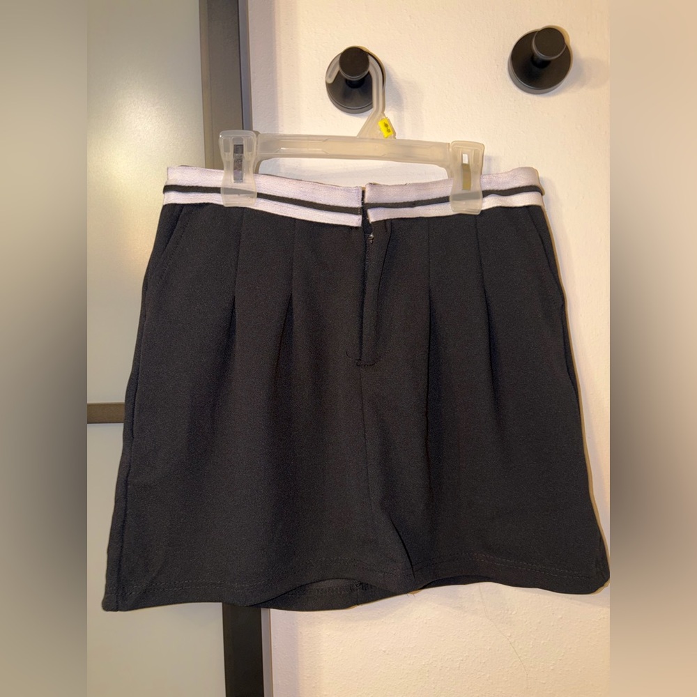 Black Mini Skort with White Striped Waistband
